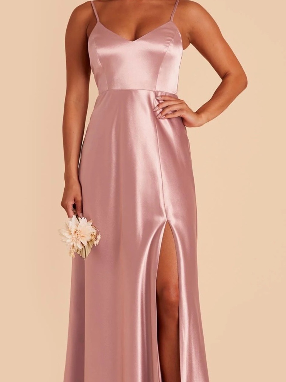 Birdey Grey Jay Satin Spaghetti Strap Bride Party Dress in English Rose